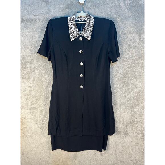 VTG Virgo II Dress Size 8 Black Animal Print Fran The Nannie 80s Pretty Woman - Picture 1 of 7